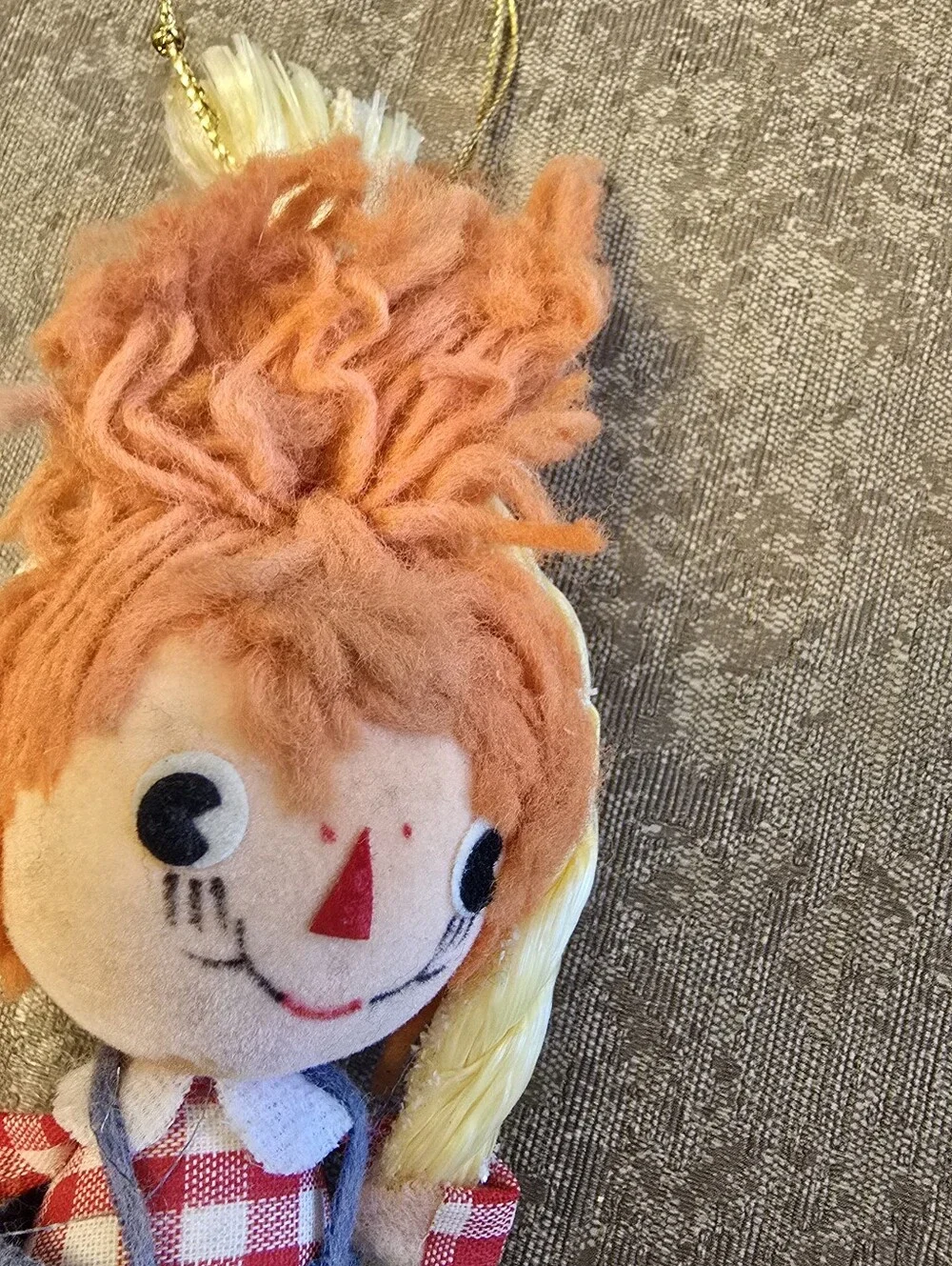 Vintage Japan Ornament Raggedy Andy Flocked Plastic Felt  Christmas Ornament